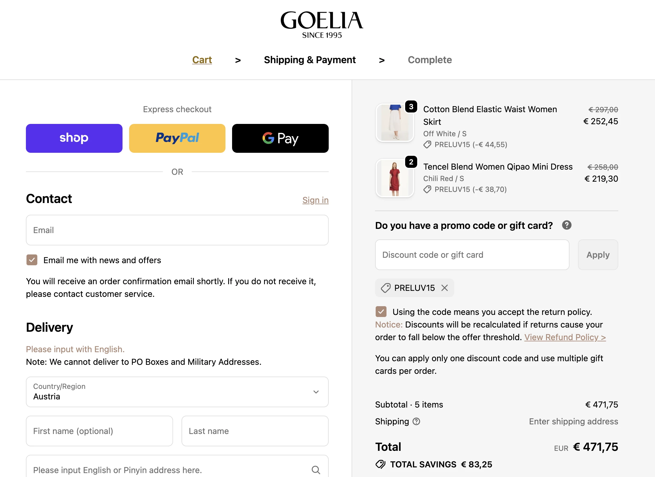Use Discount Code PRELUV15 for 15% OFF Sitewide at goelia1995.com